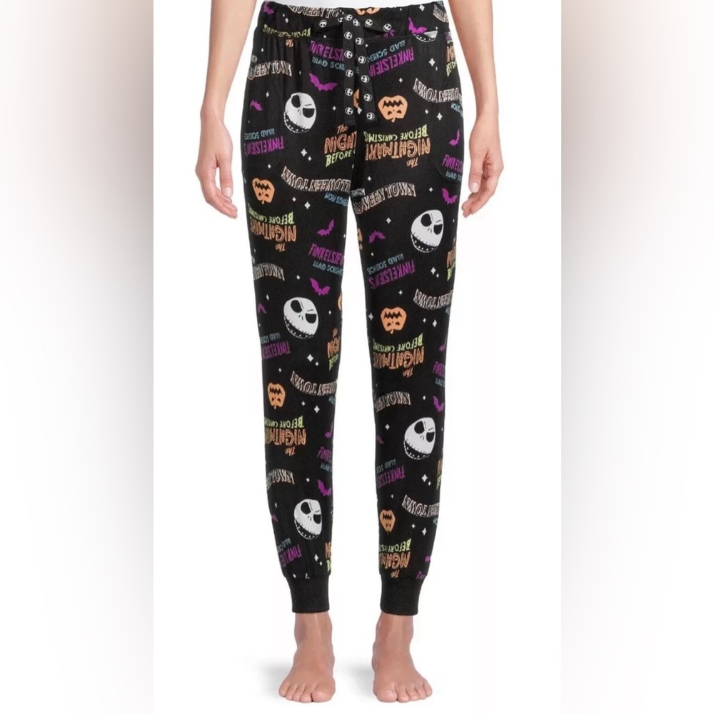 NWT Nightmare Before Christmas Allover Print Black Jogger Sleep Lounge Pants - Picture 7 of 7